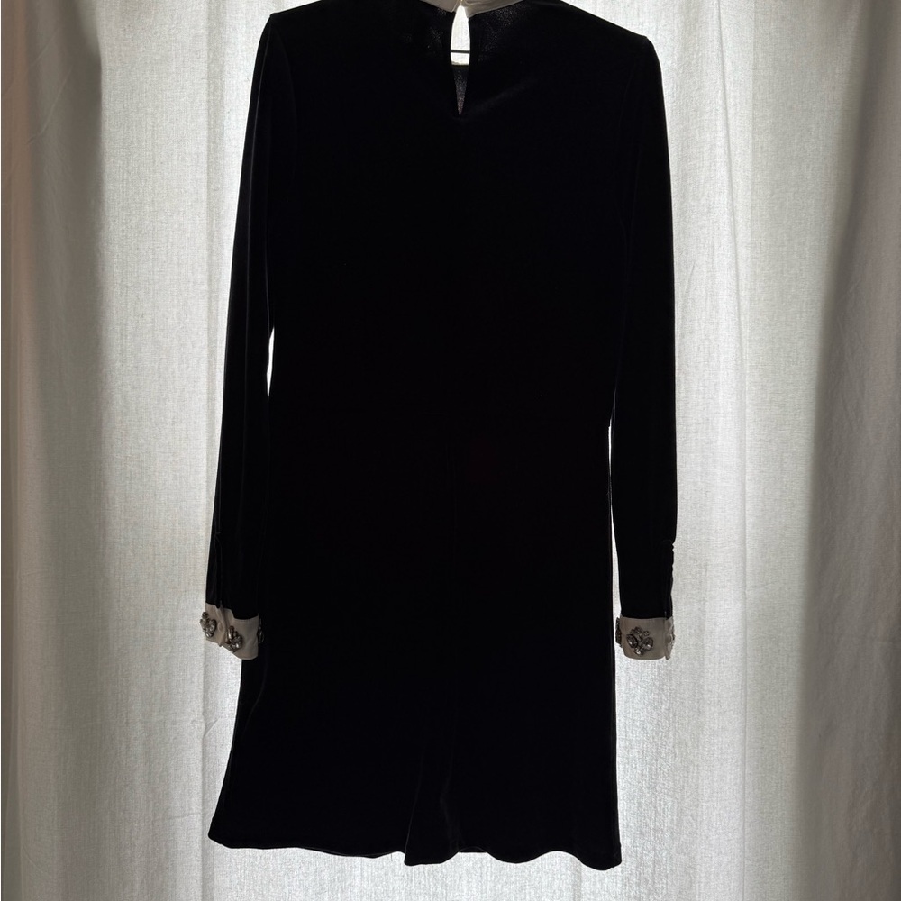 Divided Black Velvet Dress with Embellished Collar - Picture 4 of 6